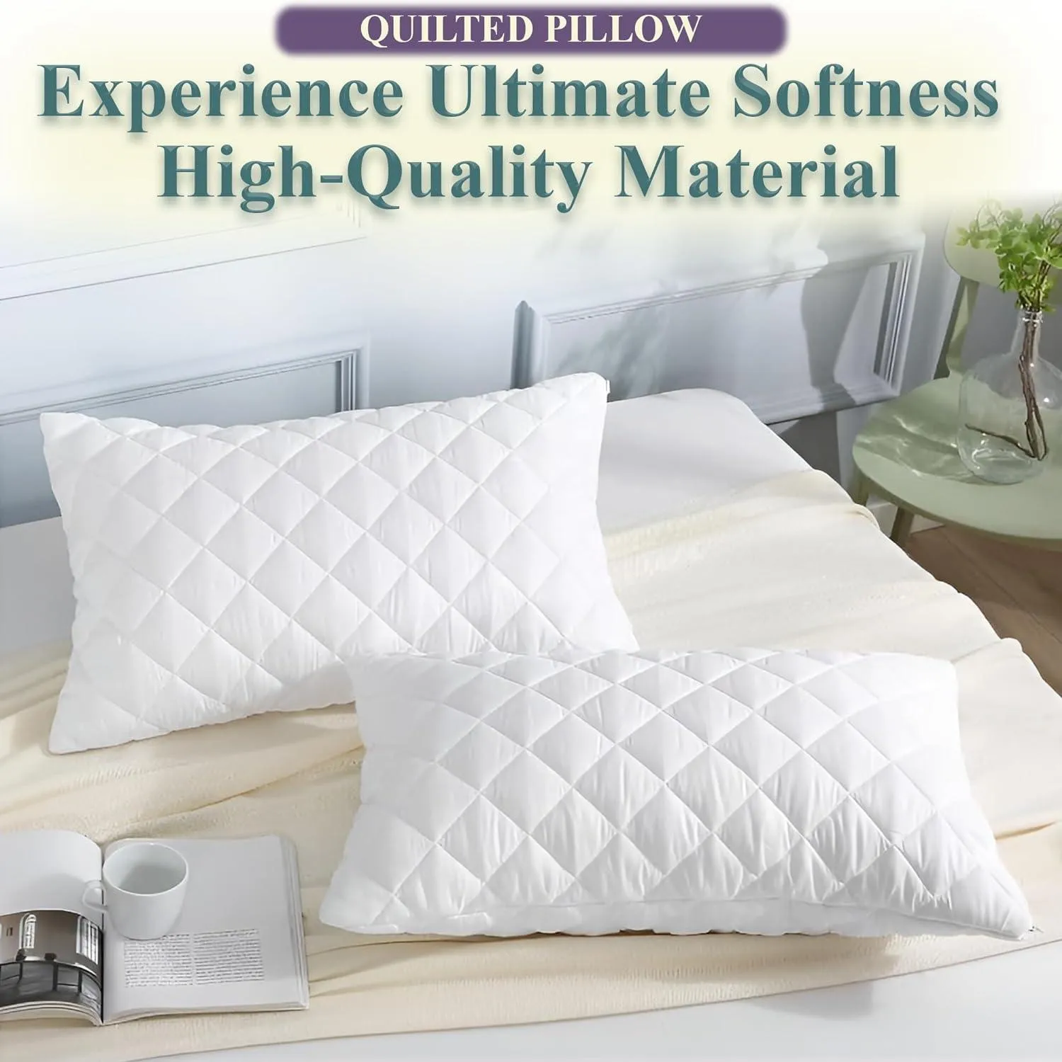 2 Pair Hotel Quality Hollow Fibre Filled Quilted Pillows