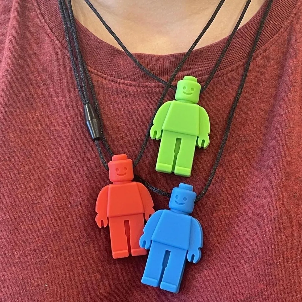 4 Pack | Block Man Sensory Chew Necklace - Free Hygiene Case