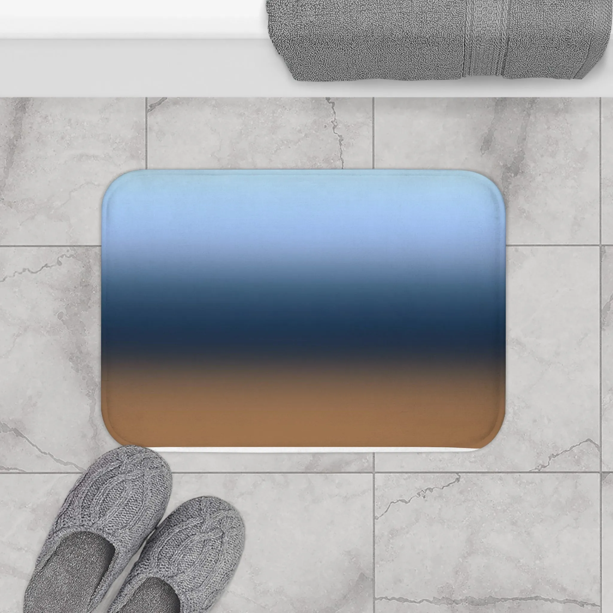 Abstract Bath Mat | Navy Sky Blue Beige Ombre