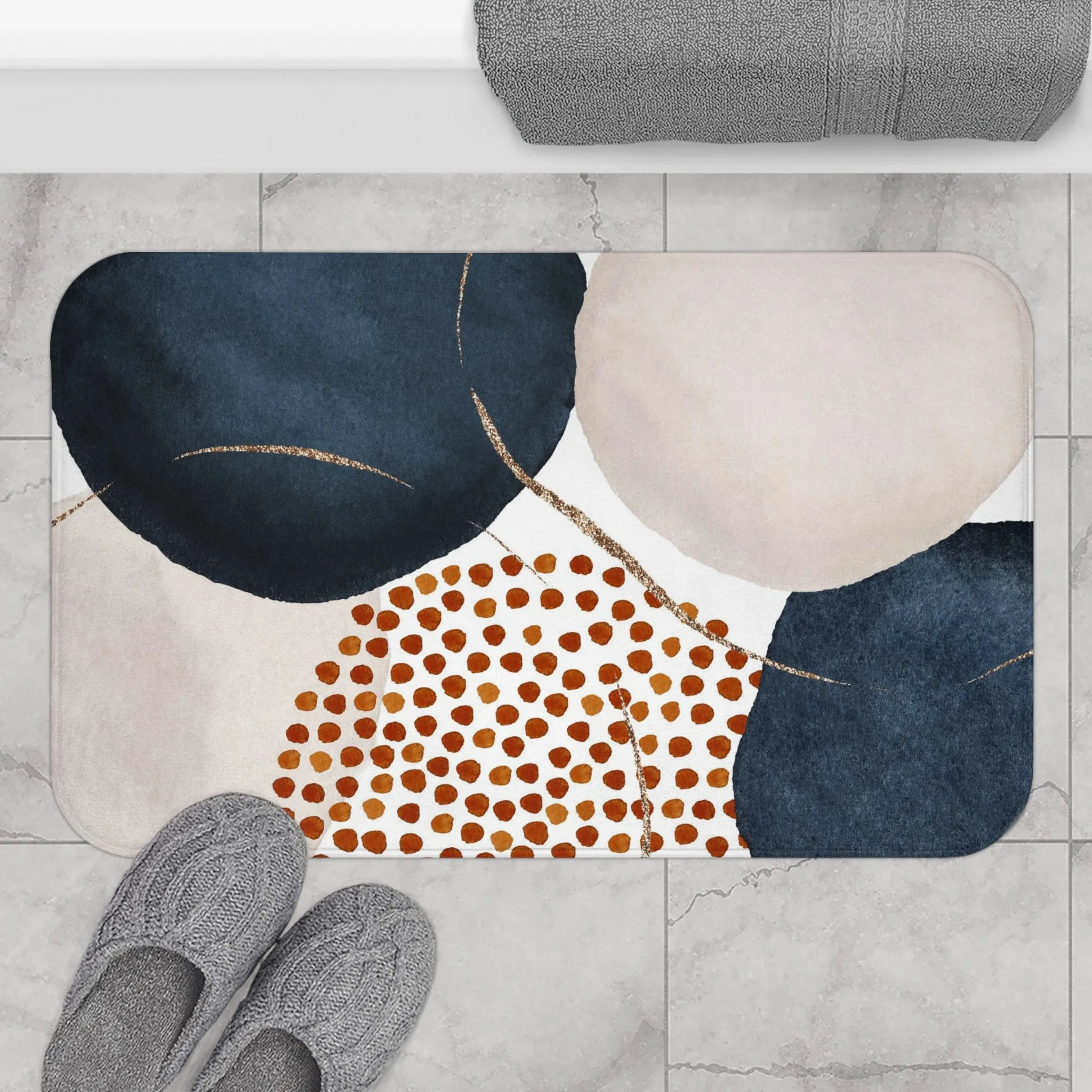 Abstract Bath Mat | Watercolor Navy Blue Rust