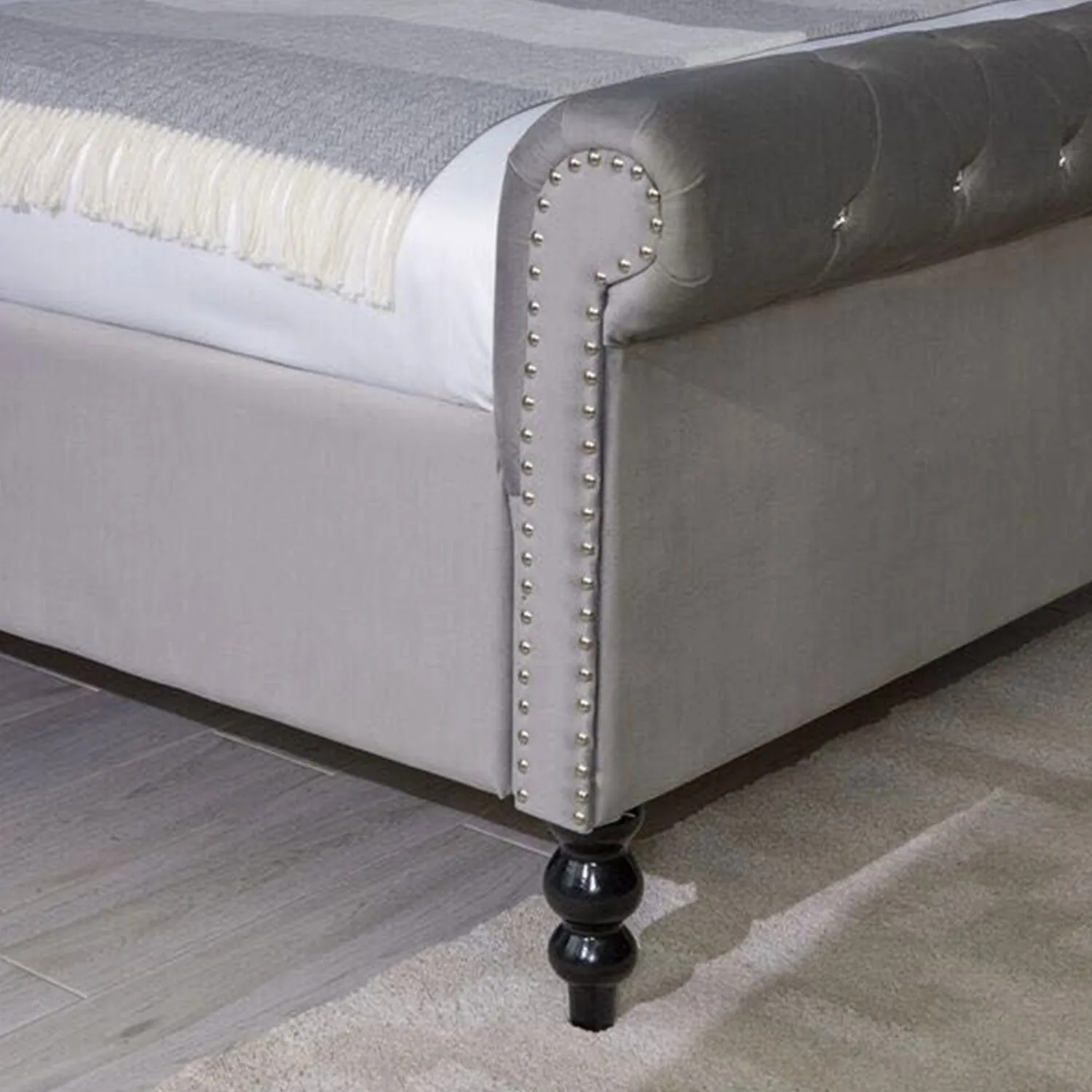 Ariel Silver upholstered Velvet Bed