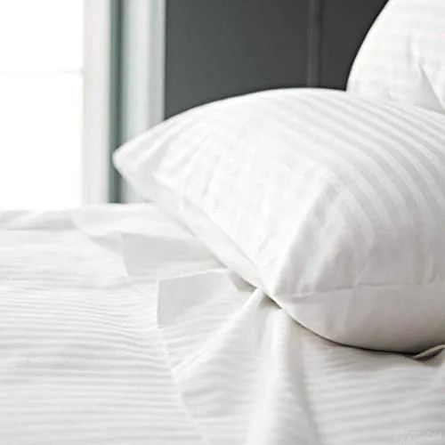 Atootfusion Black Hosiery Medium Hard Cotton Bed Pillow for Perfect Neck Support (16" x 25") Hard Pillow White Striped Set of 02