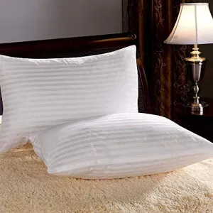 Atootfusion Black Hosiery Medium Hard Cotton Bed Pillow for Perfect Neck Support (16" x 25") Hard Pillow White Striped Set of 02
