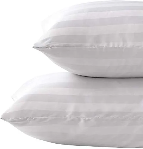 Atootfusion Black Hosiery Medium Hard Cotton Bed Pillow for Perfect Neck Support (16" x 25") Hard Pillow White Striped Set of 02