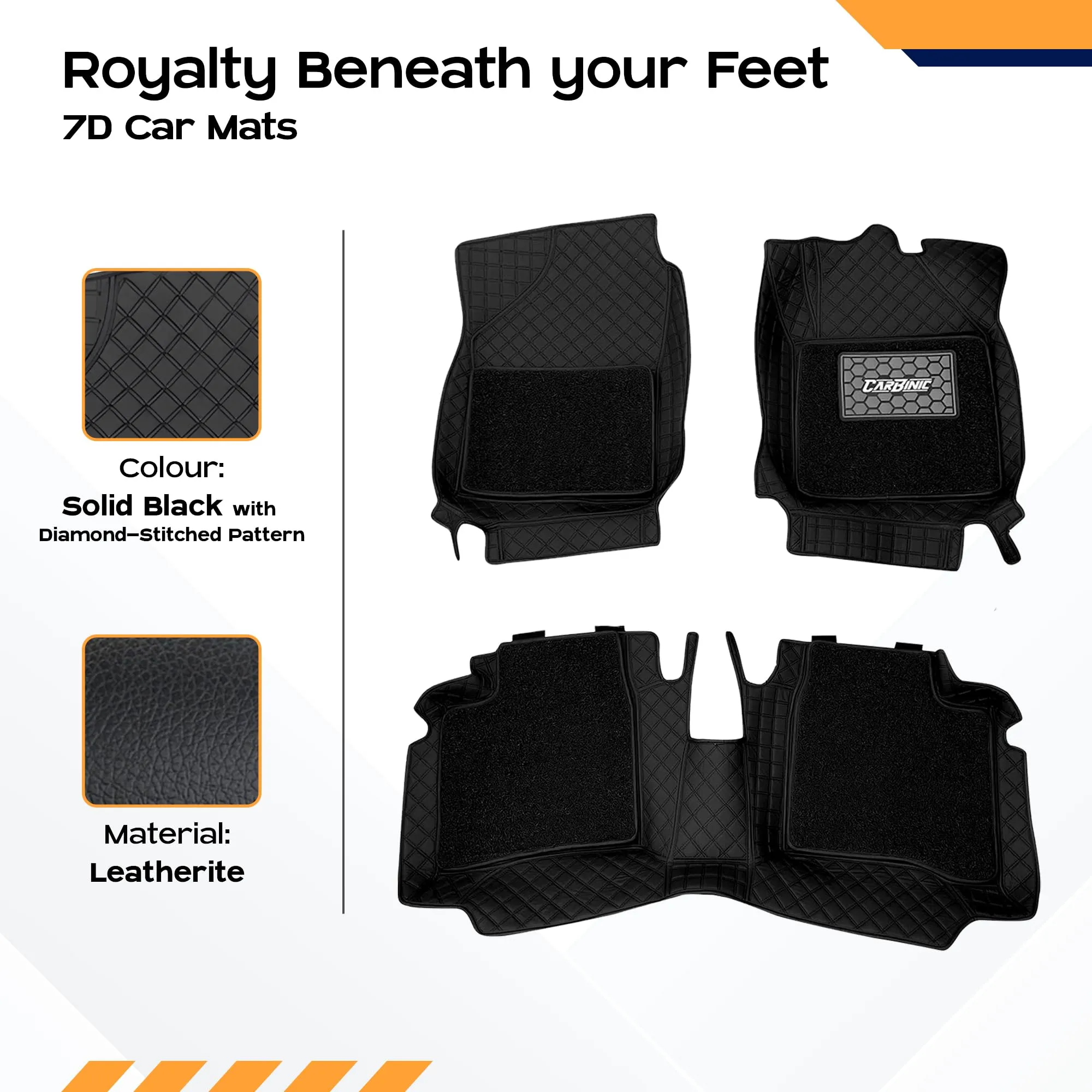CARBINIC 7D Car Mats | Compatible for Hyundai Verna 2023 | 7-Depth Layer Protection Car Floor Mats Anti Skid | Car Accessories | Detachable Layer of Curly Mat | Premium Double Stitched Leather Mats