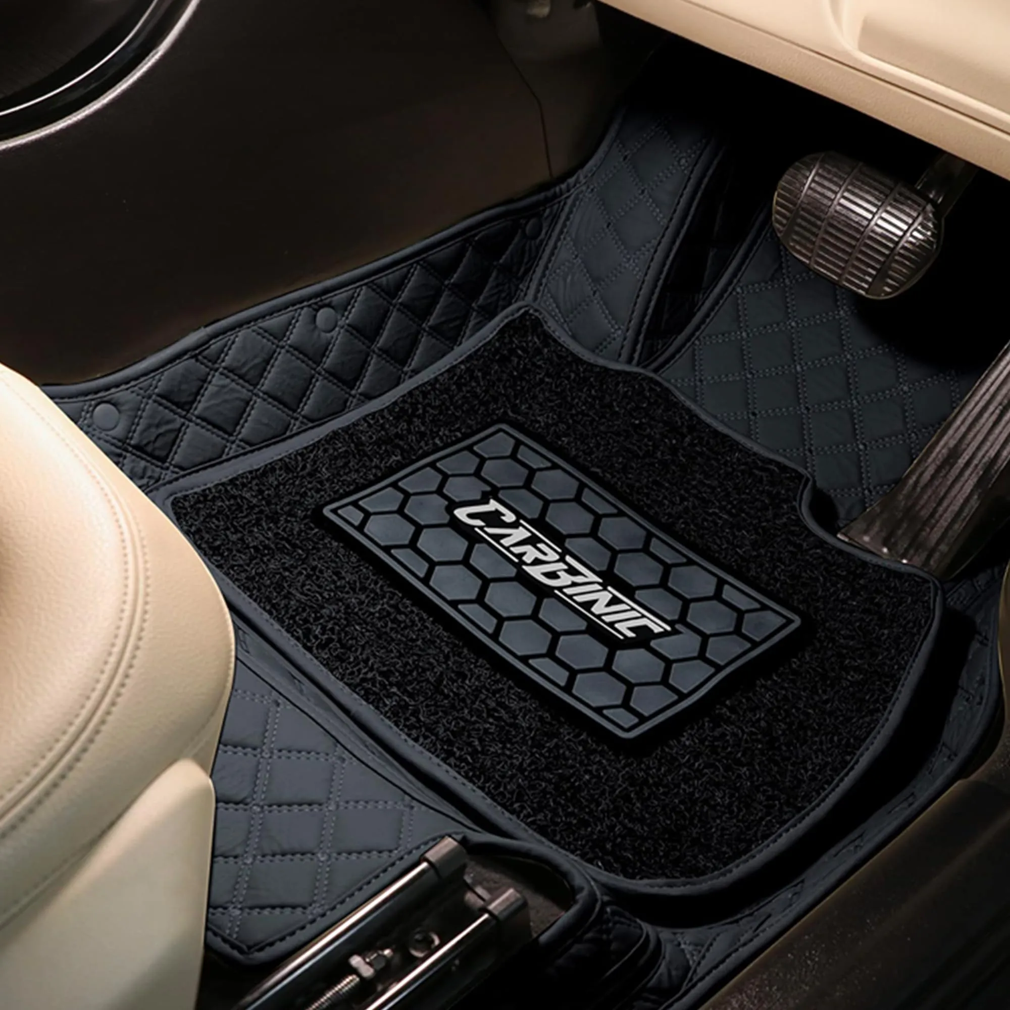 CARBINIC 7D Car Mats | Compatible for Hyundai Verna 2023 | 7-Depth Layer Protection Car Floor Mats Anti Skid | Car Accessories | Detachable Layer of Curly Mat | Premium Double Stitched Leather Mats