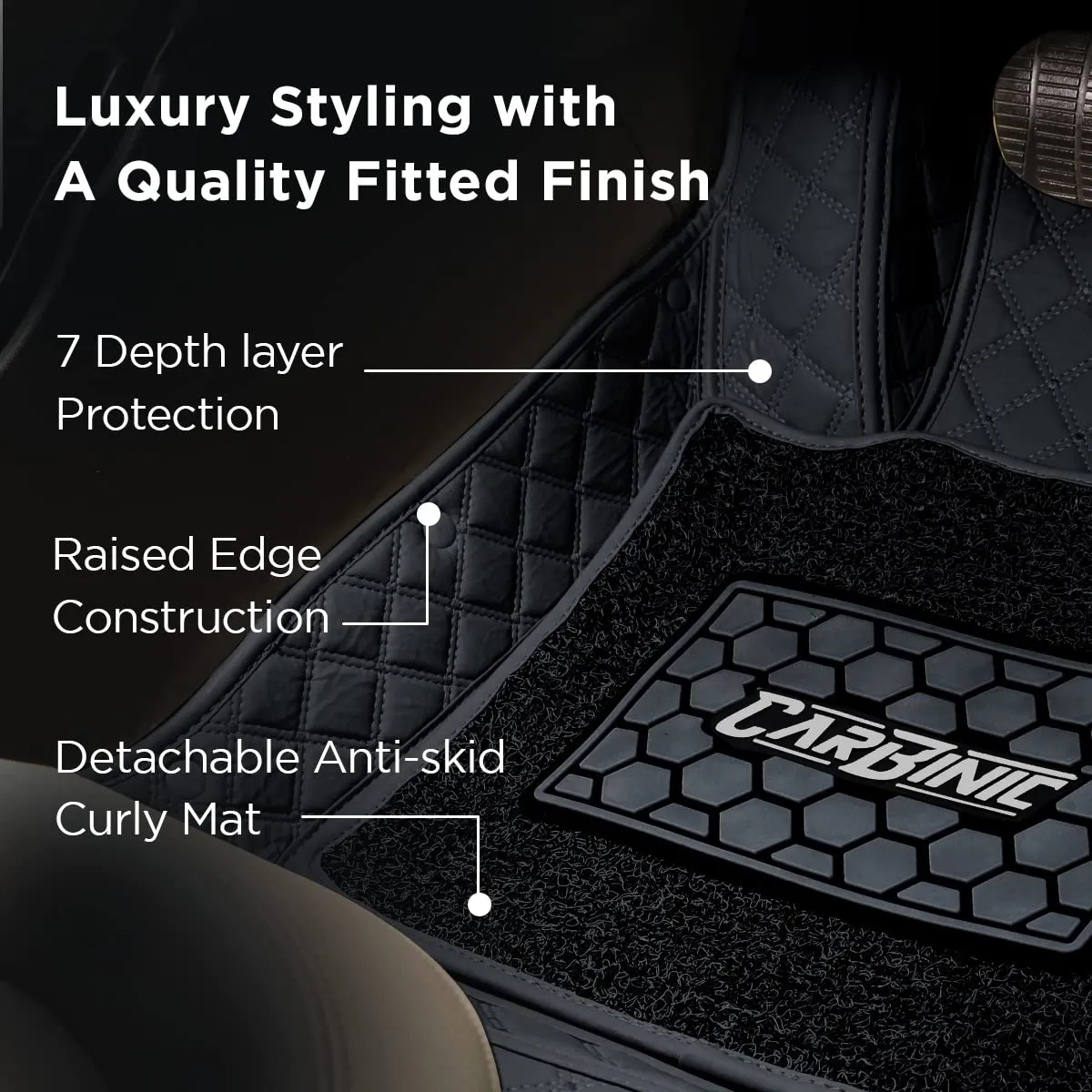 CARBINIC 7D Car Mats | Compatible for Kia Sonet 2020 | 7-Depth Layer Protection Car Floor Mats Anti Skid | Car Accessories | Detachable Layer of Curly Mat | Premium Double Stitched Leather Mats