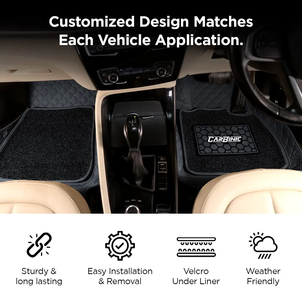 CARBINIC 7D Car Mats | Compatible for Kia Sonet 2020 | 7-Depth Layer Protection Car Floor Mats Anti Skid | Car Accessories | Detachable Layer of Curly Mat | Premium Double Stitched Leather Mats
