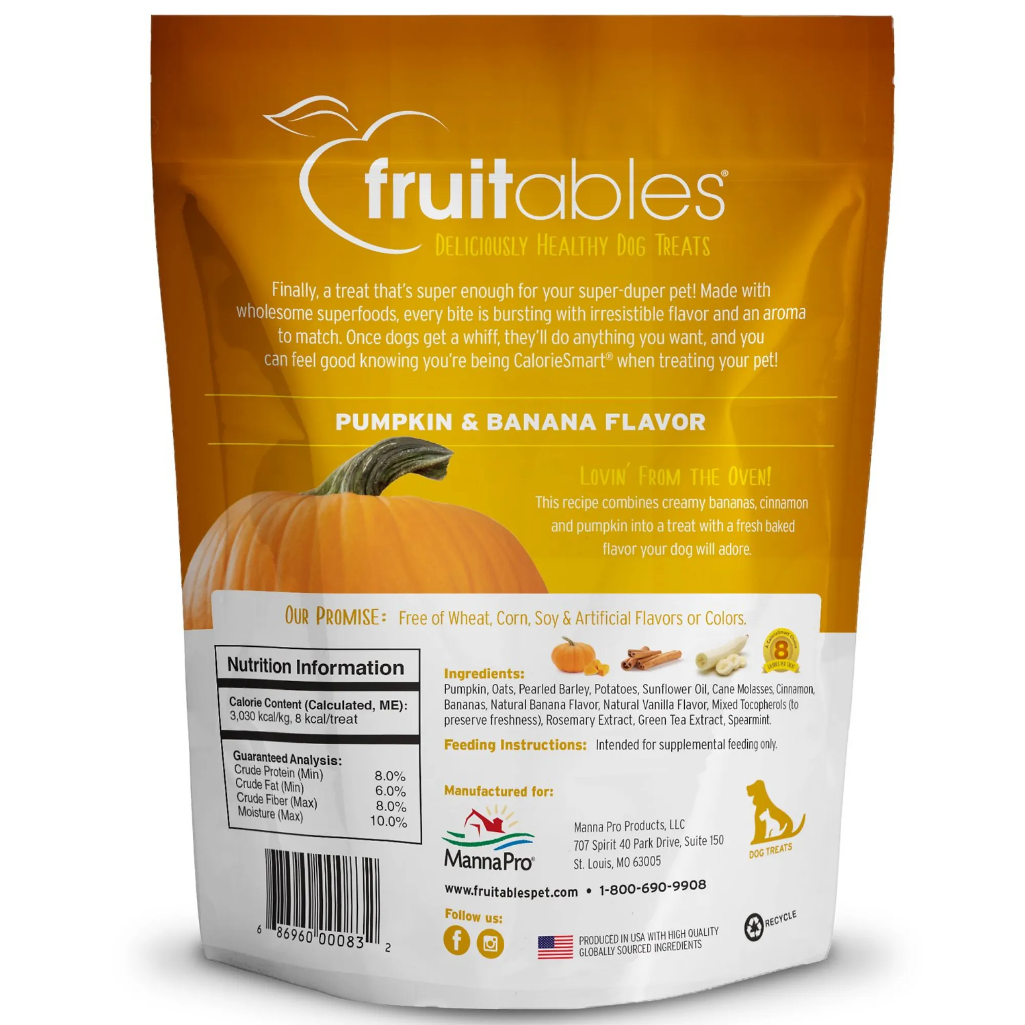 Fruitables Pumpkin & Banana Flavor Crunchy Dog Treats 7oz