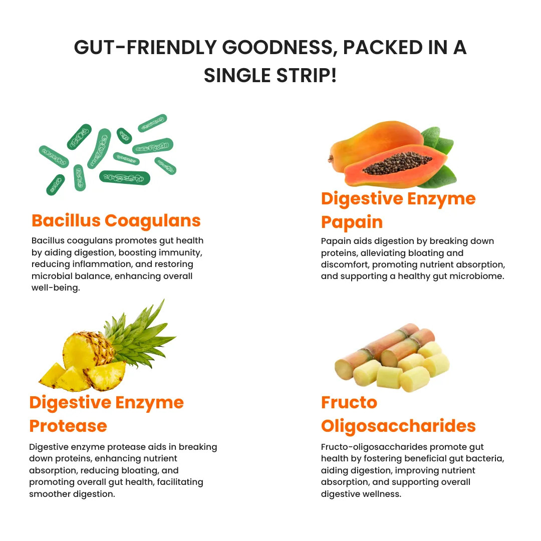 Happy Gut Oral Strips | Improve Digestion and Boost Gut Health | 30 Slips