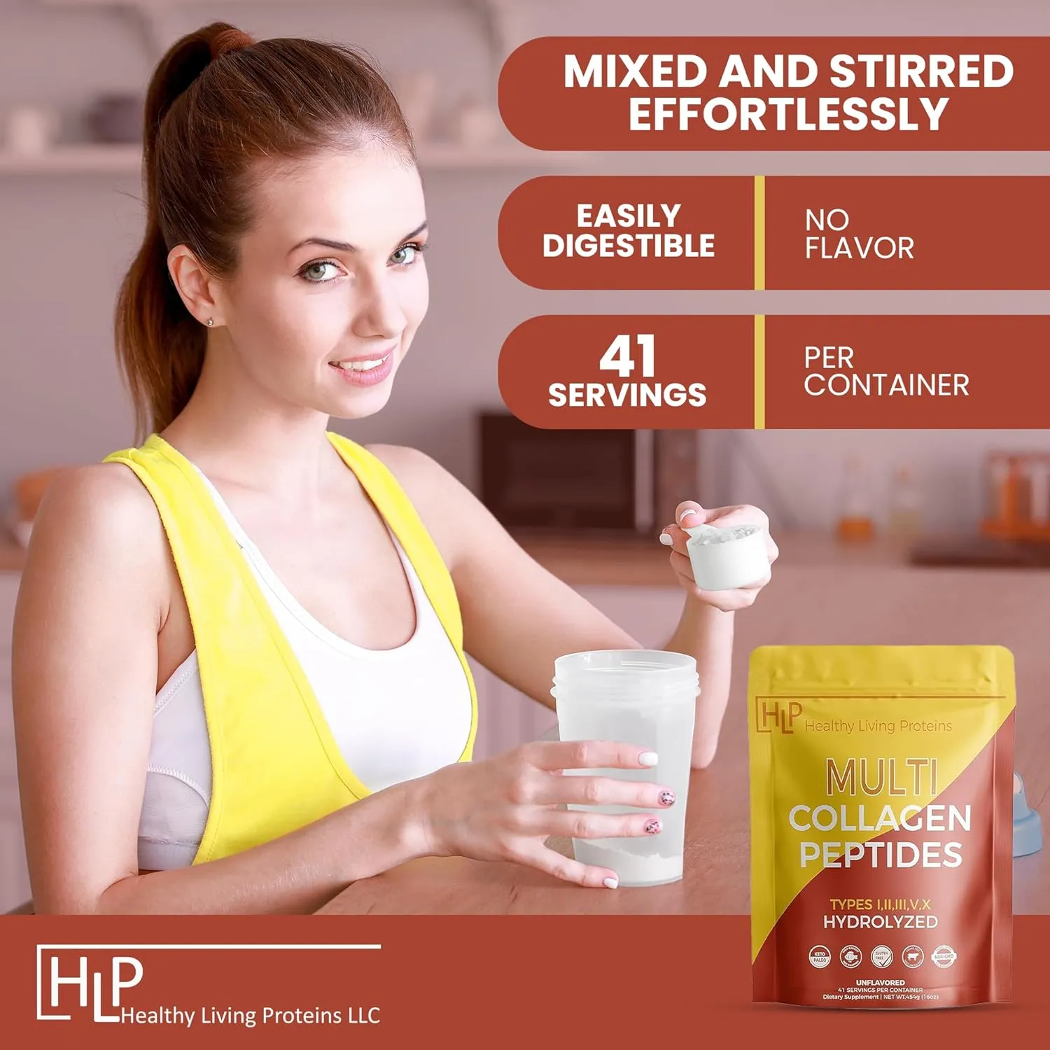 Healthy Living Proteins, Multi Hydrolyzed Collagen Peptides Type I, II, III, V, & X | Grass Fed Bovine, Wild Caught Marine, Free Range Chicken | Gluten Free (Unflavored, 1 Pound (Pack of 1))