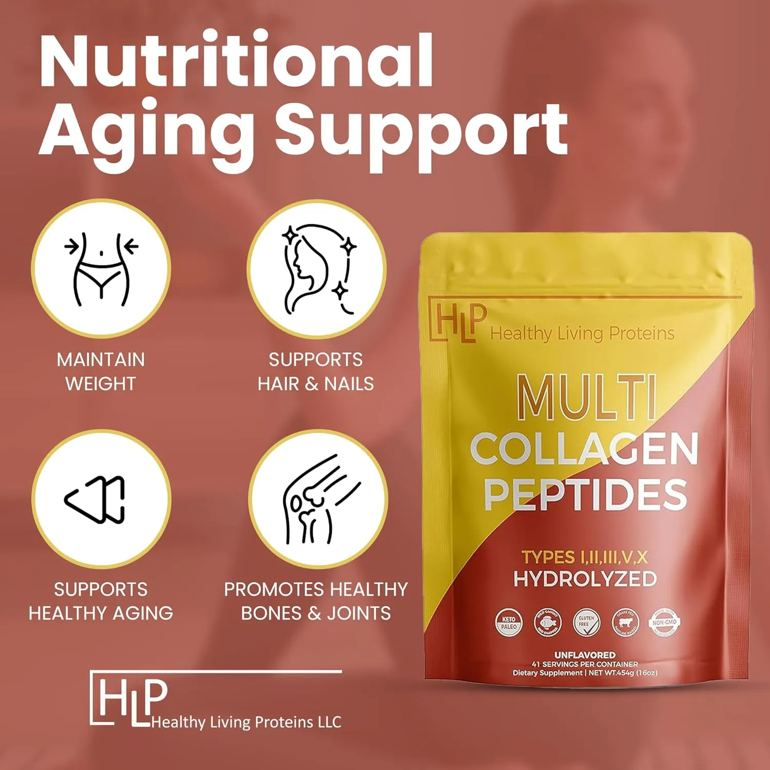 Healthy Living Proteins, Multi Hydrolyzed Collagen Peptides Type I, II, III, V, & X | Grass Fed Bovine, Wild Caught Marine, Free Range Chicken | Gluten Free (Unflavored, 1 Pound (Pack of 1))