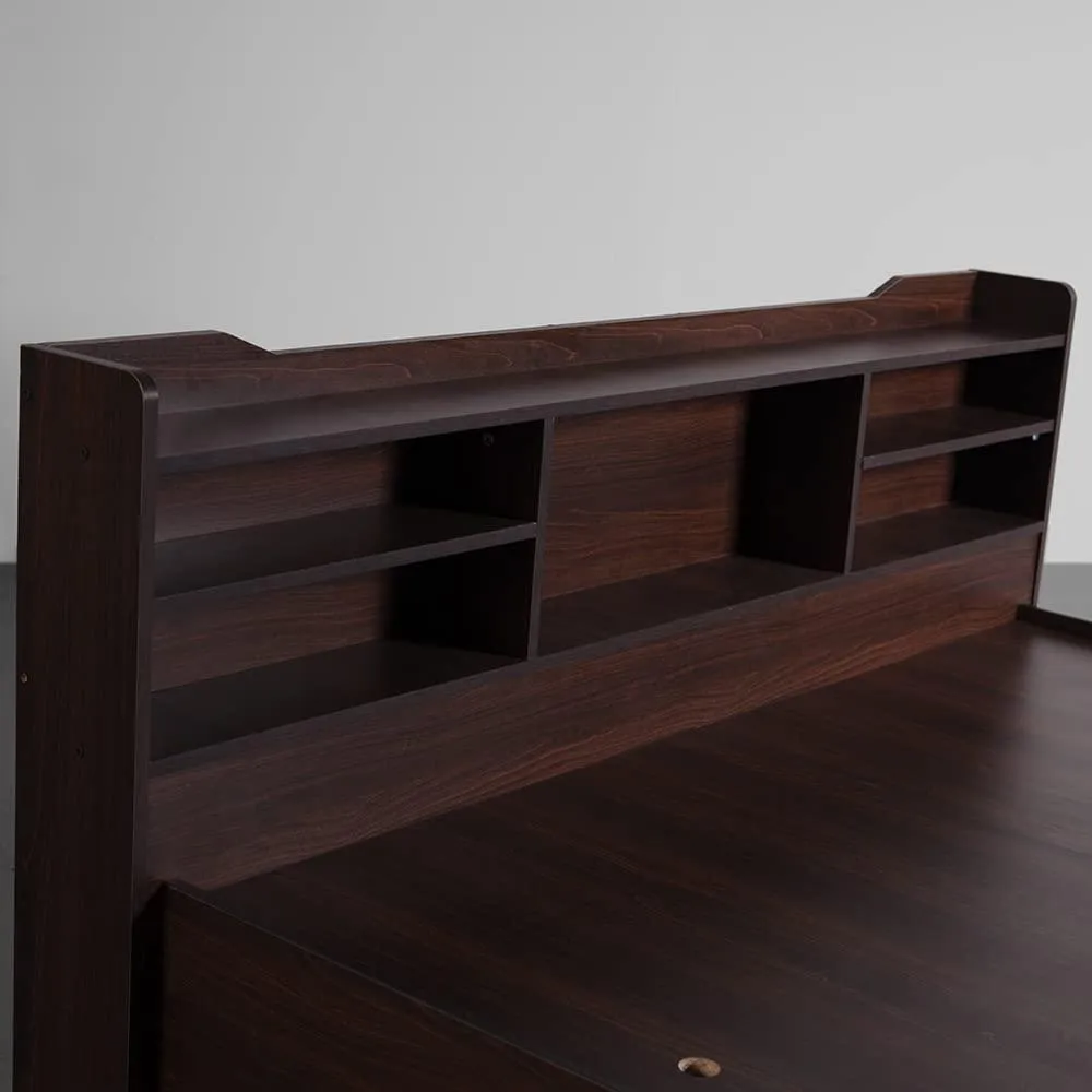 Hollo Wooden Bed With Storage In Brown Color