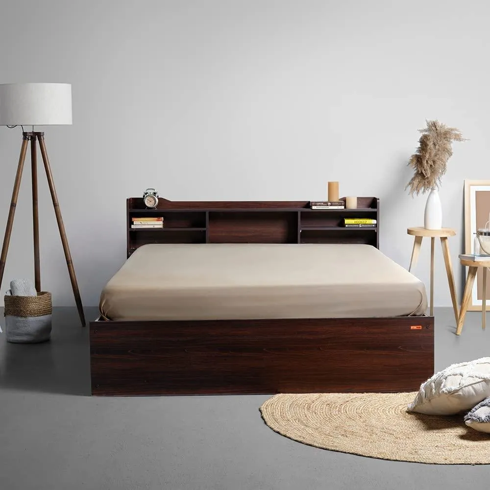 Hollo Wooden Bed With Storage In Brown Color