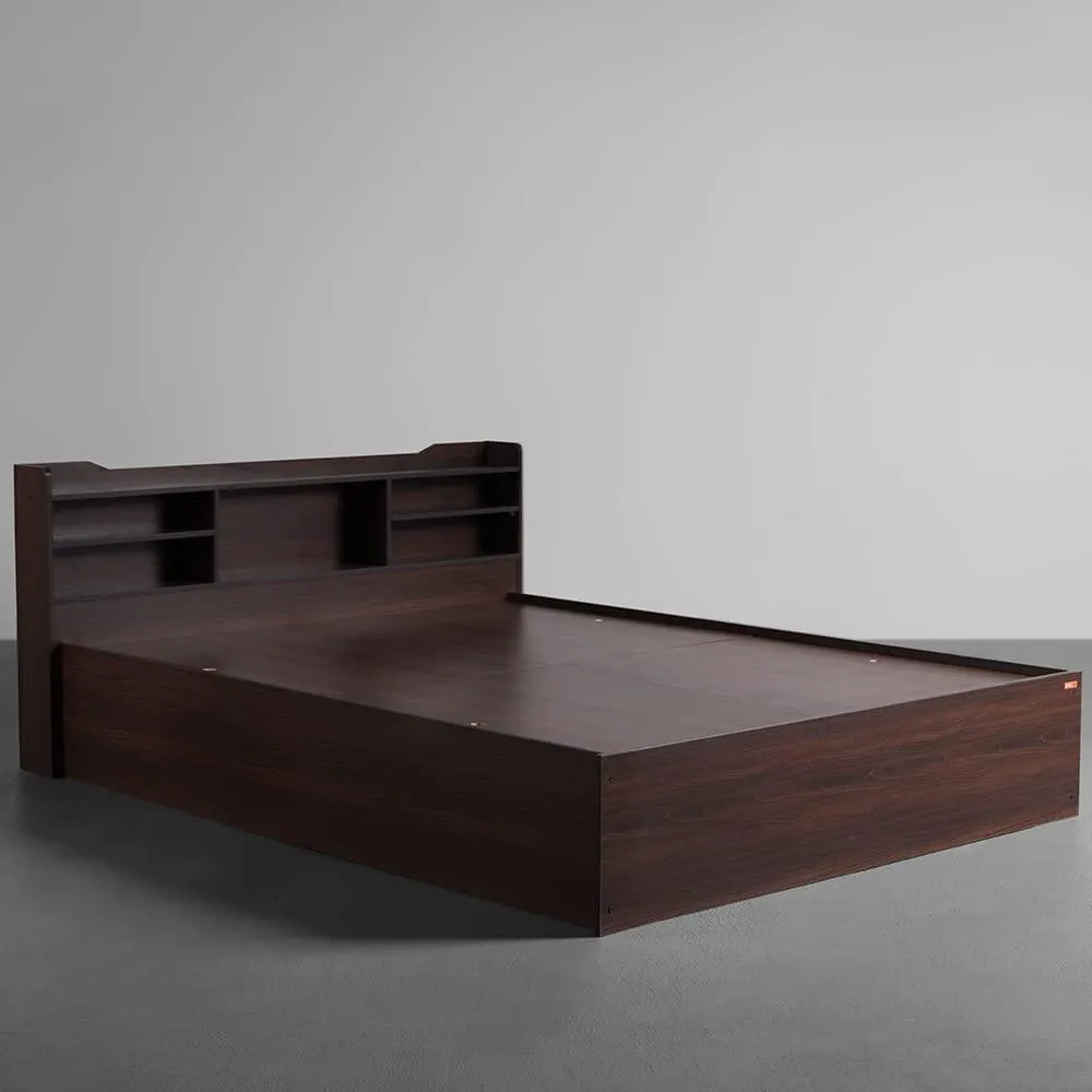 Hollo Wooden Bed With Storage In Brown Color