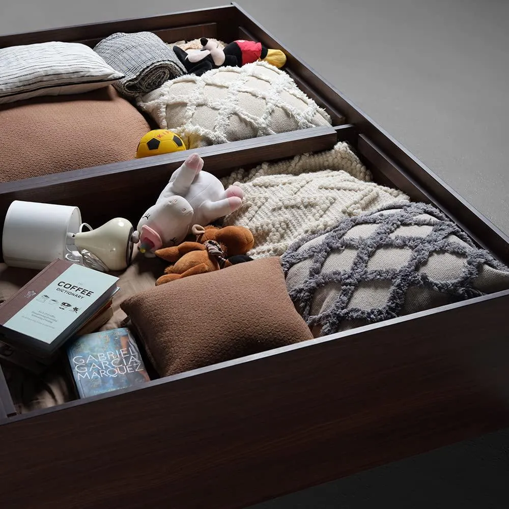 Hollo Wooden Bed With Storage In Brown Color