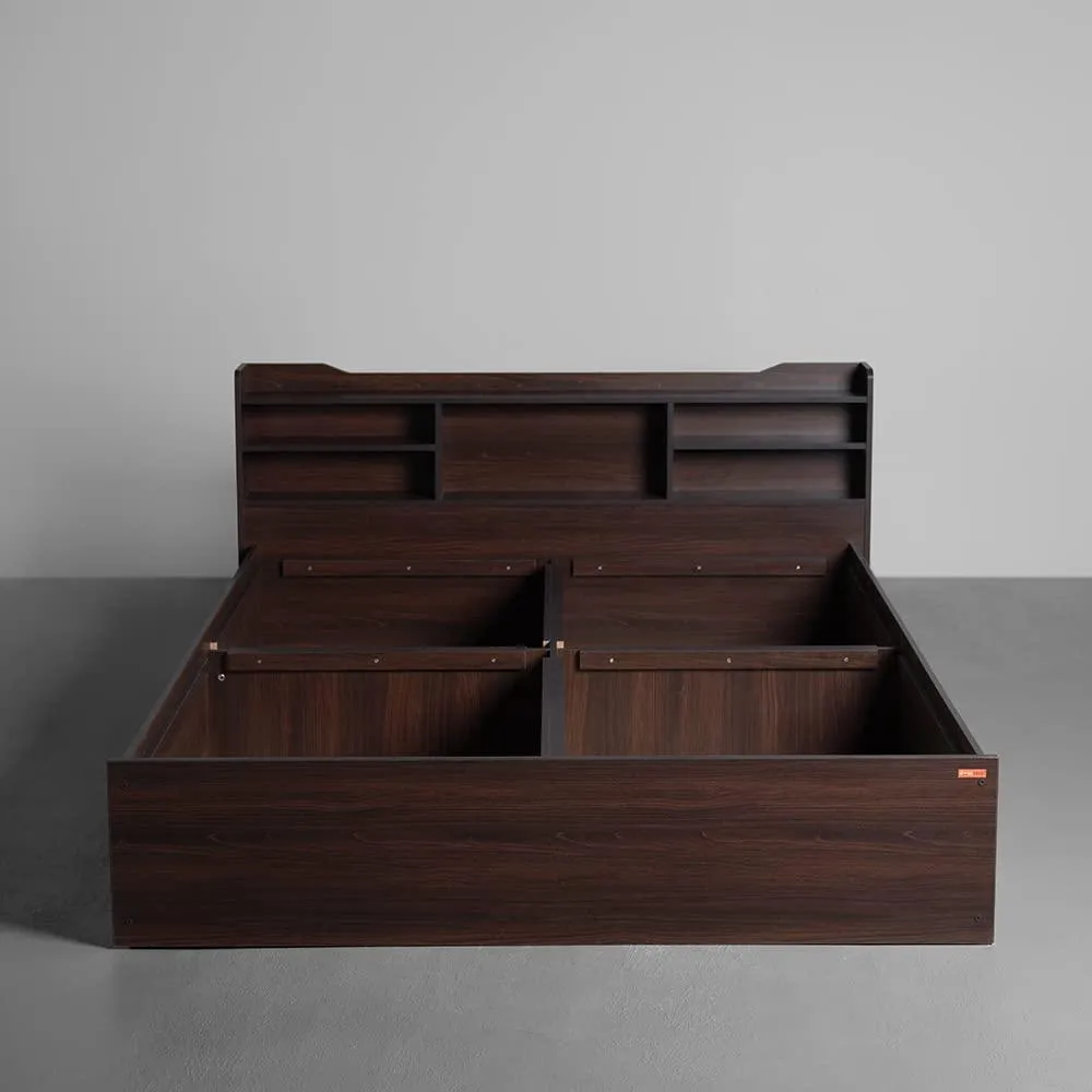 Hollo Wooden Bed With Storage In Brown Color