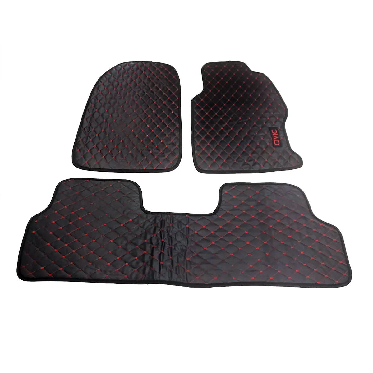 Honda Civic 7D Eco Floor Mat Black Stitched Multi Color Thread 3 Pcs - Model 2013-2016