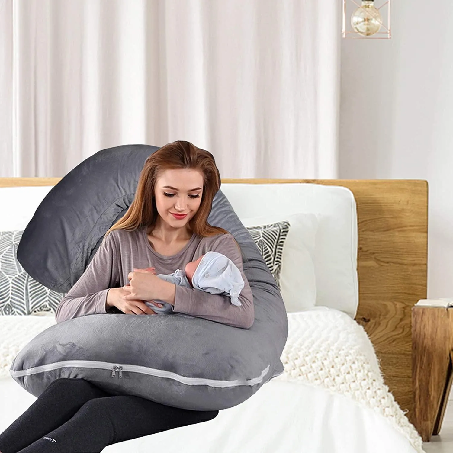 J/U/C-Shaped Pregnancy Pillows 55 Inch Maternity Pillow with Washable Velvet Cover Nursing Support Cushion