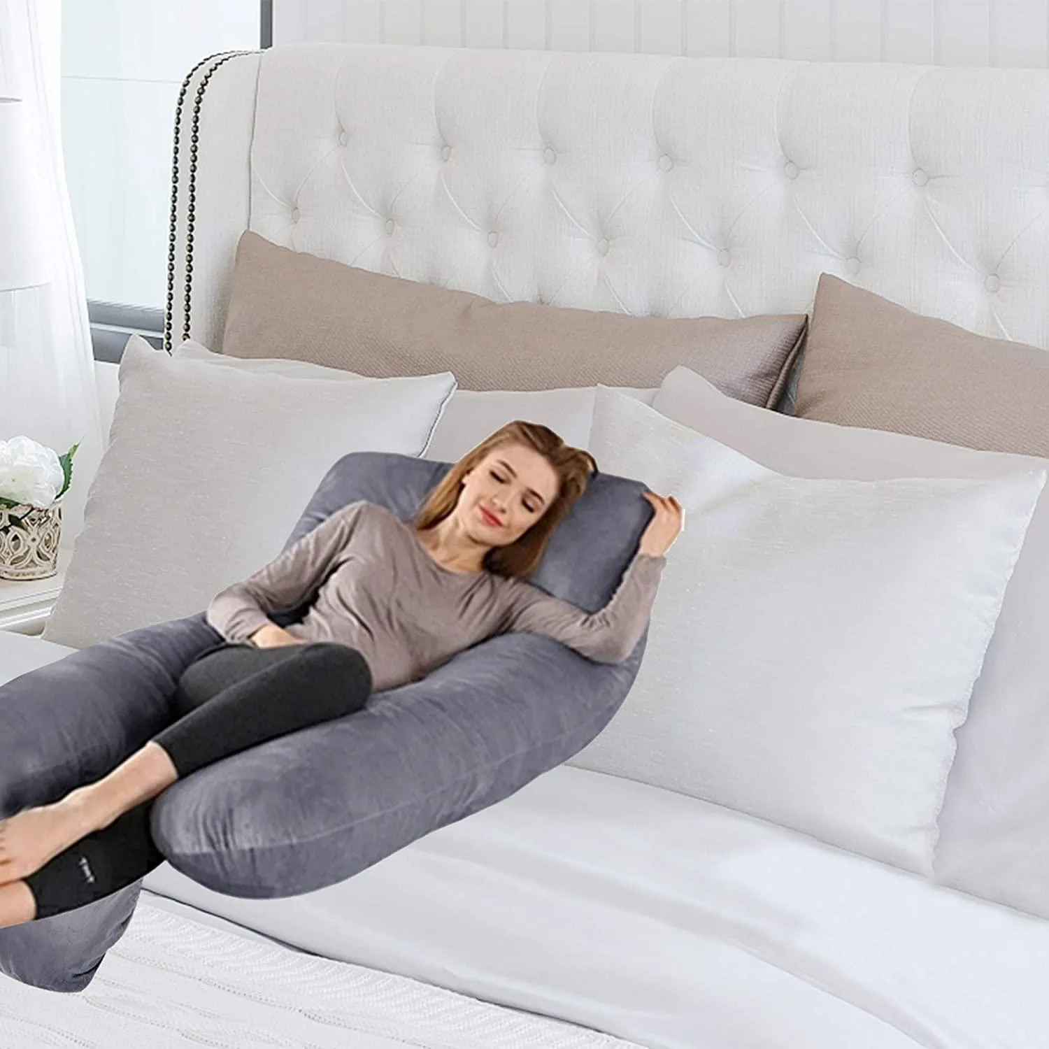 J/U/C-Shaped Pregnancy Pillows 55 Inch Maternity Pillow with Washable Velvet Cover Nursing Support Cushion