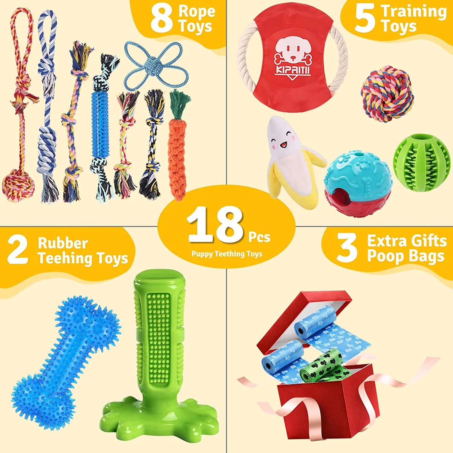 KIPRITII Dog Chew Toys for Puppies 18-Pack Chew Toys