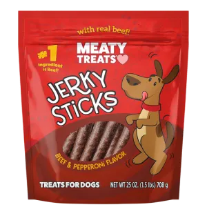 Meaty Treats Beef & Pepperoni Flavor Jerky Sticks for Dogs Soft Dog Treats