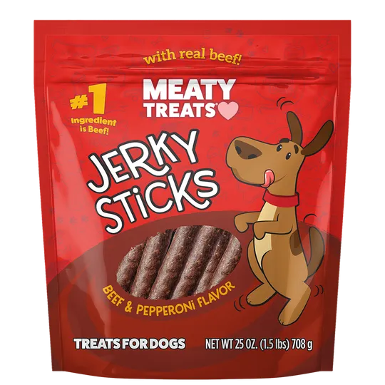 Meaty Treats Beef & Pepperoni Flavor Jerky Sticks for Dogs Soft Dog Treats