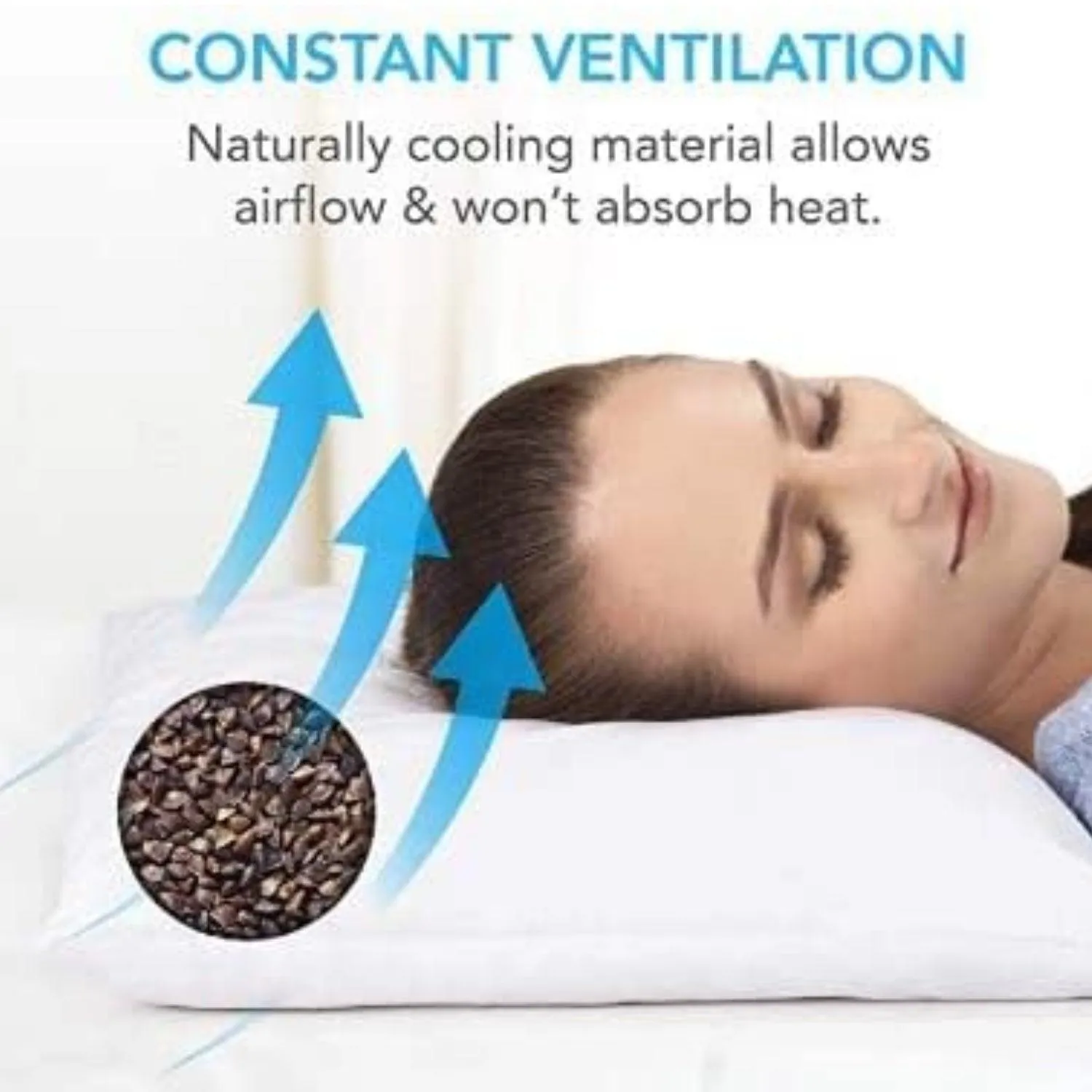 Pillow With 100% Organic Buckwheat Husk Filling – T300 Egyptian Cotton Cover Washable – V Pillow