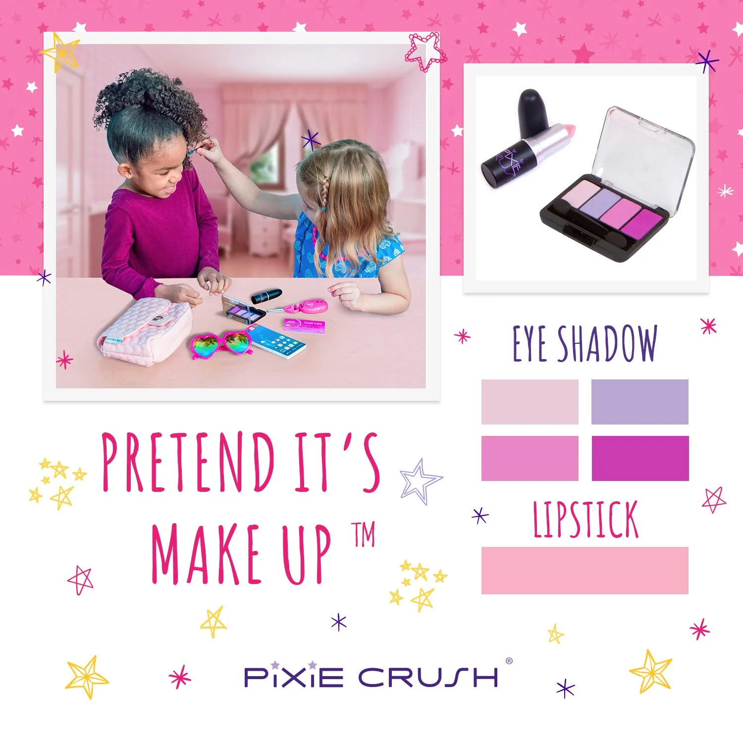 PixieCrush Pretend Play Purse & Makeup for Girls - Fun Little Girl Cosmetics Toys Set
