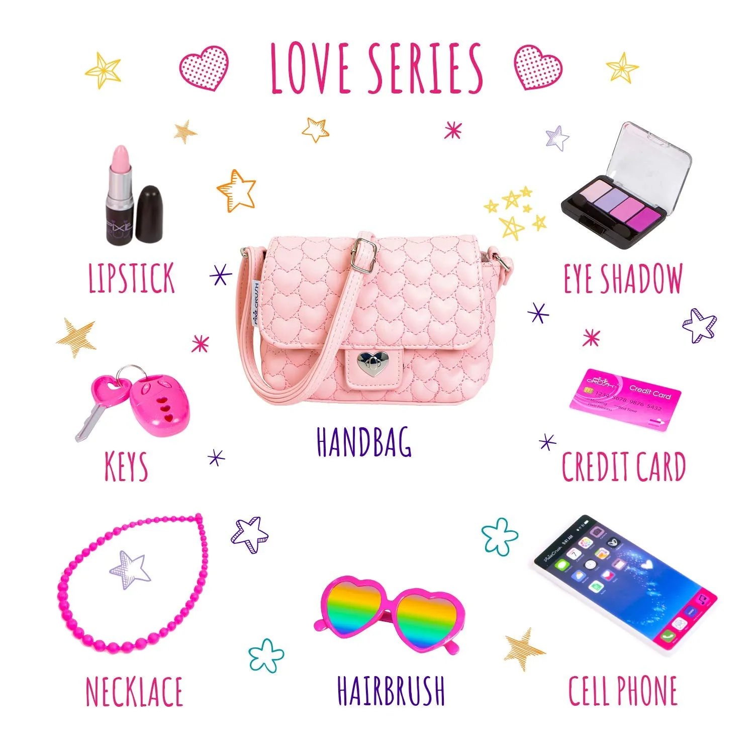 PixieCrush Pretend Play Purse & Makeup for Girls - Fun Little Girl Cosmetics Toys Set
