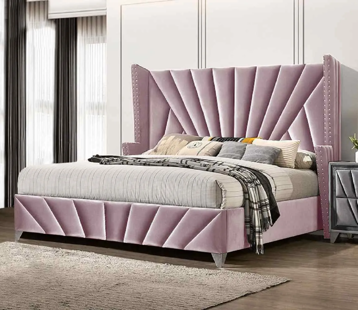 Premiere Art Deco Inspired Bed Frame - Plush Velvet - Choice Of Colours