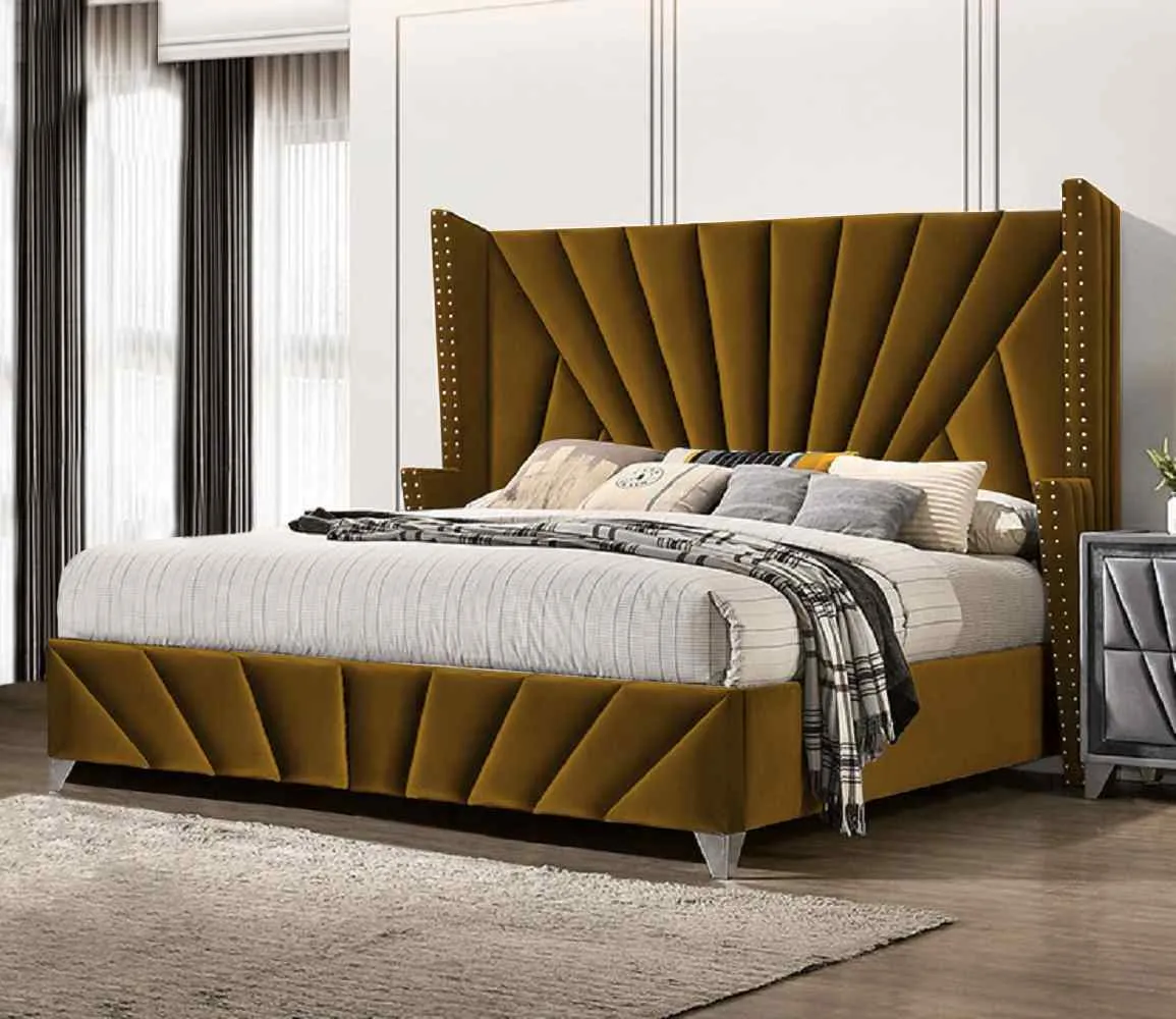Premiere Art Deco Inspired Bed Frame - Plush Velvet - Choice Of Colours