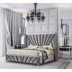 Premiere Art Deco Inspired Bed Frame - Plush Velvet - Choice Of Colours