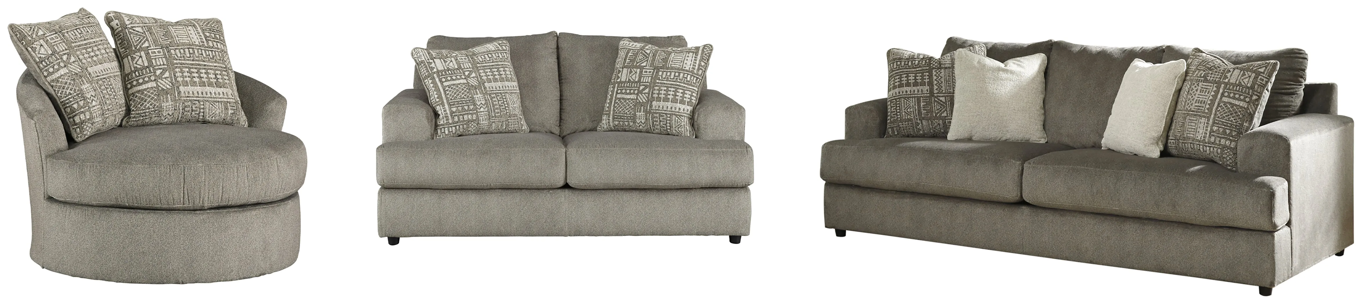 Soletren Sofa, Loveseat and Chair in Ash