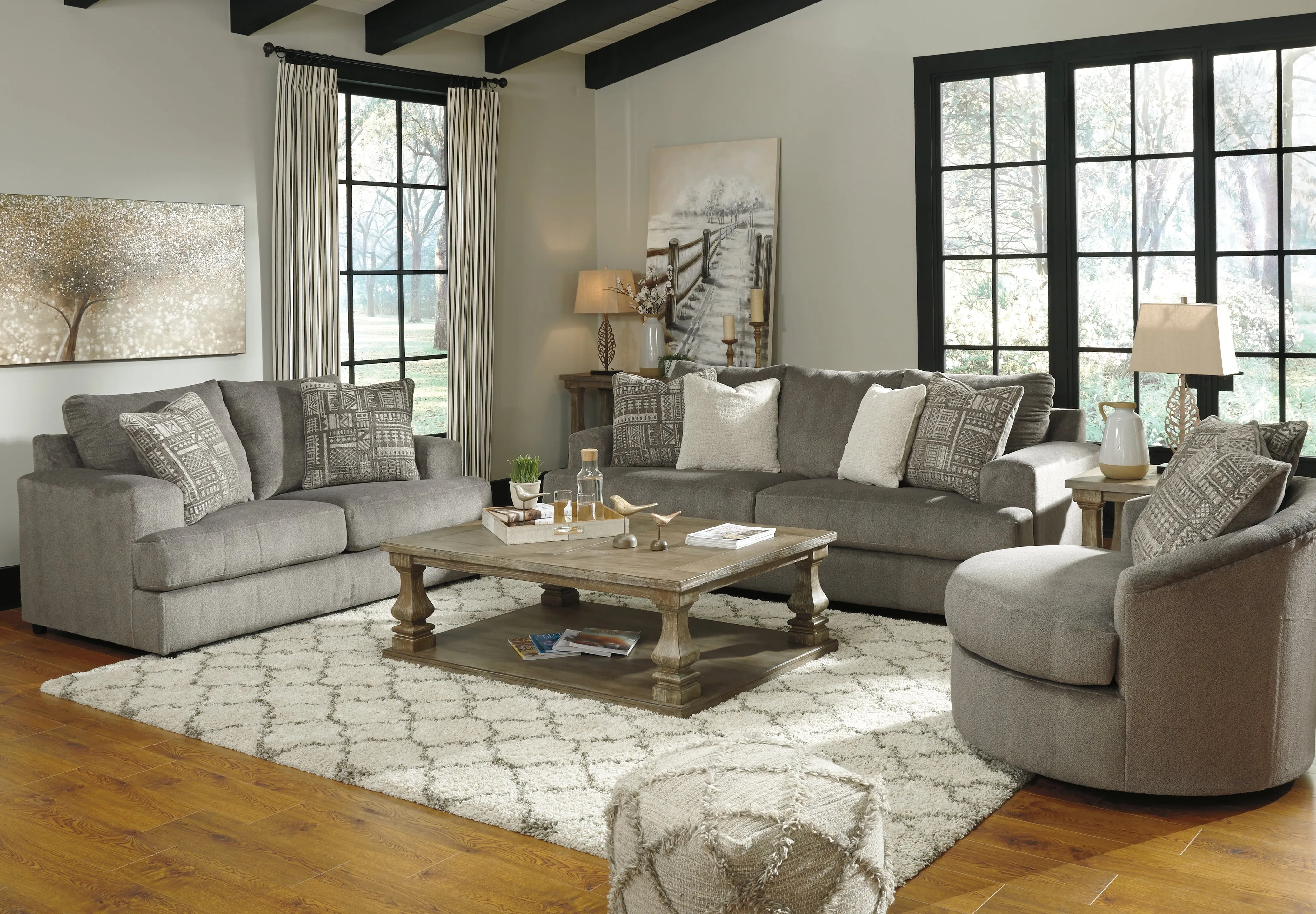 Soletren Sofa, Loveseat and Chair in Ash