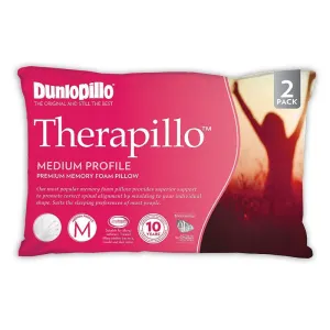 THERAPILLO Premium Memory Foam Medium Profile Pillow by Dunlopillo (2 Pack)