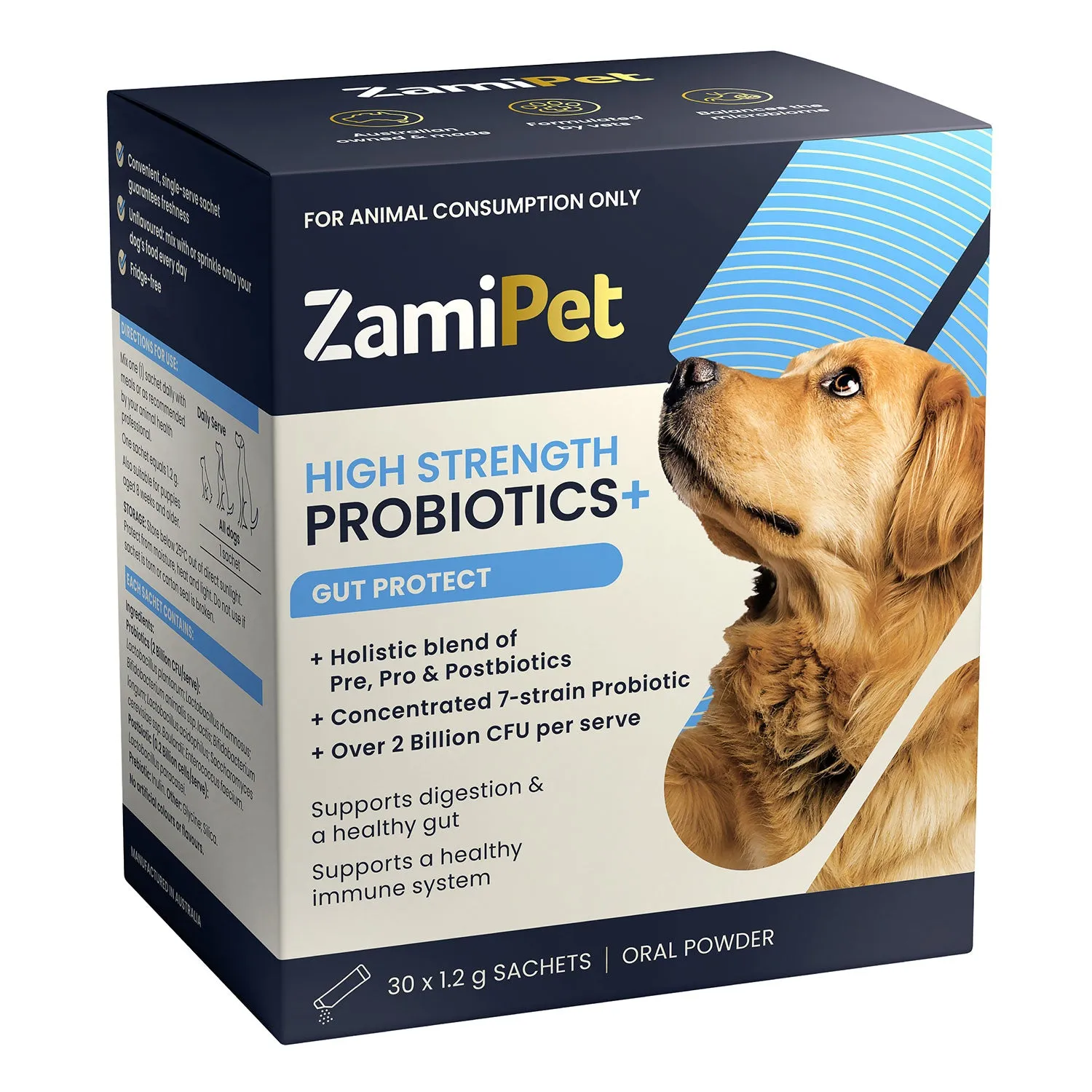 ZamiPet High Strength Probiotics   Gut Protect 30 x 1.2g Powder Sachets for Dogs