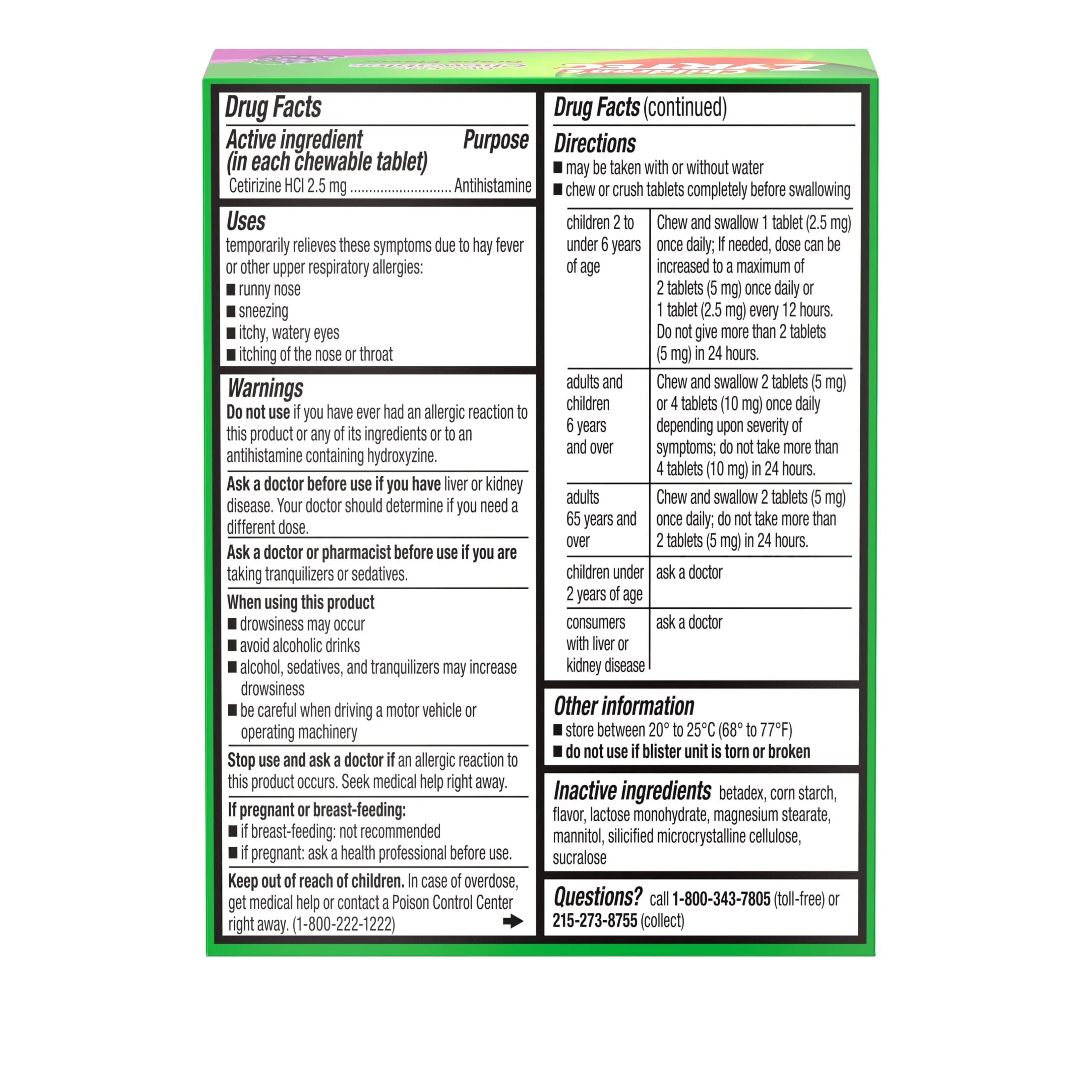 Zyrtec 24 Hour Children's Allergy Chews, 2  yrs, 2.5 mg Grape, 24Ct